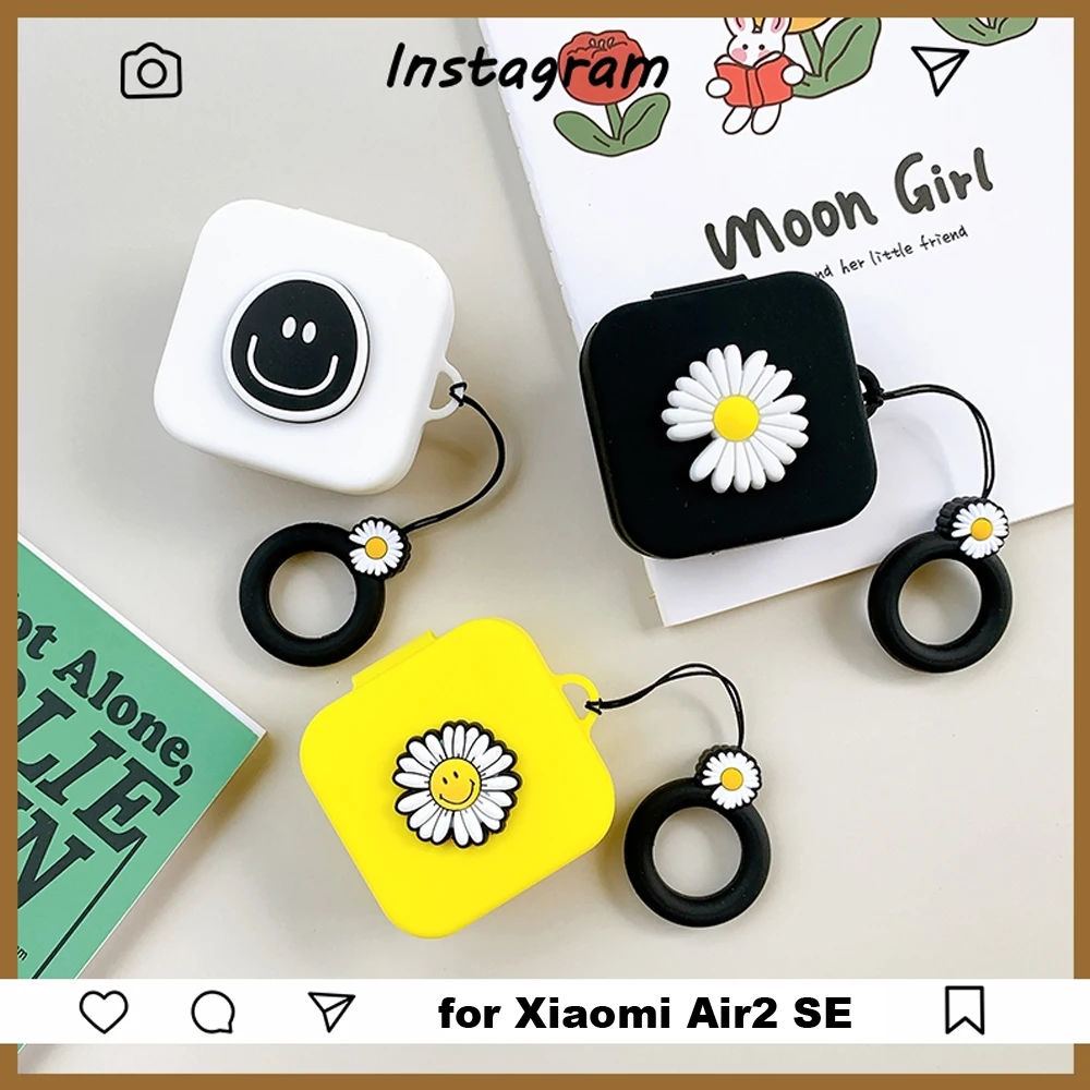 

Cute Korean Smile Flower Earphone Cover for Xiaomi Air2 Se TWS Case Bluetooth Earphone Headphone Box Protective Bag Accessories