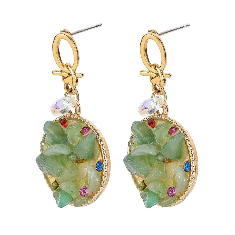 

Minar French Green Color Stone Earrings for Women Temperament Golden Metal Shiny CZ Zircon Geometric Dangle Earrings Oorbellen
