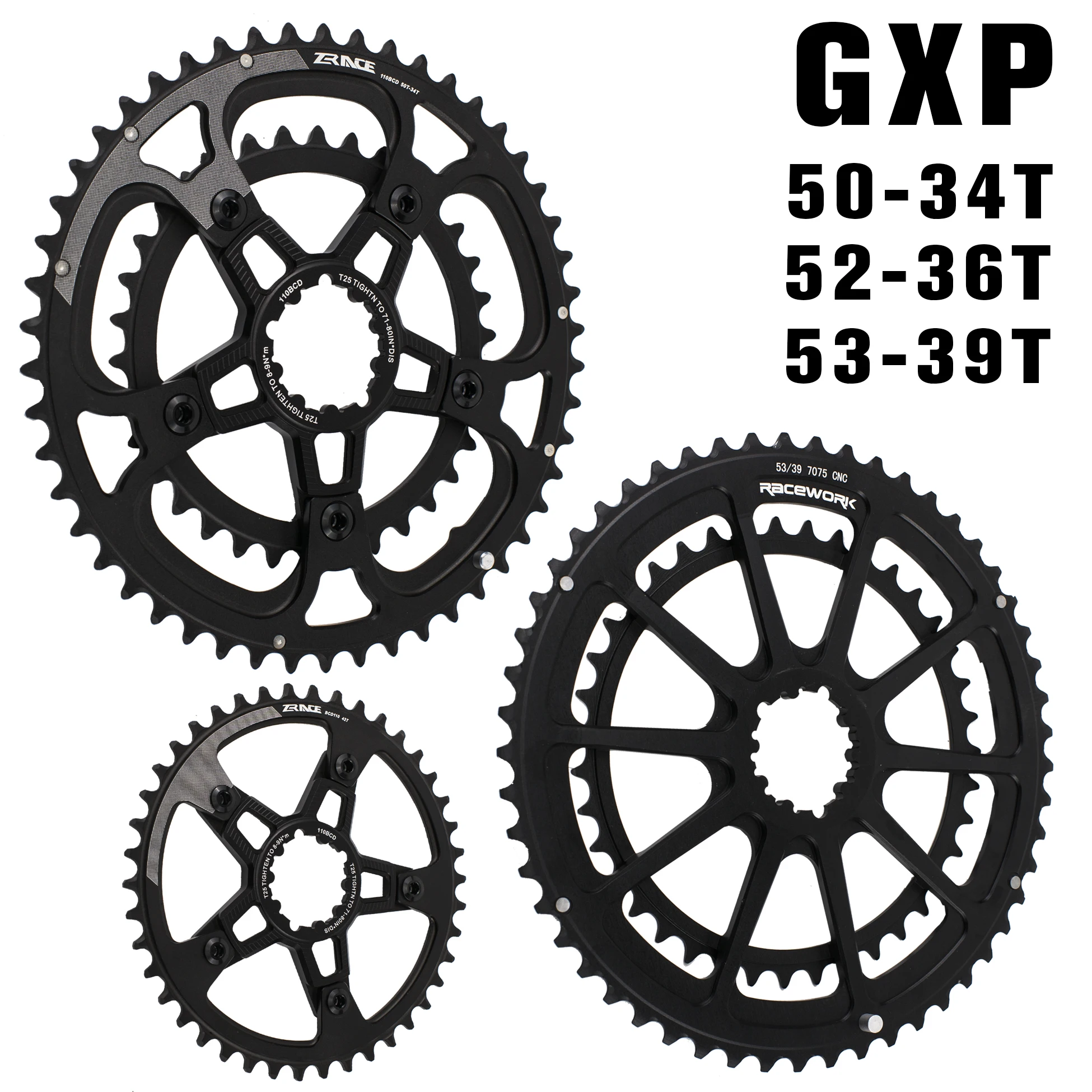 

RACEWORK Bicycle Road Chainwheel Chainring 110 BCD 50-34T 52-36T 53-39T 38T 40T 42T 44T for GXP Folding Bike Chain Rings New