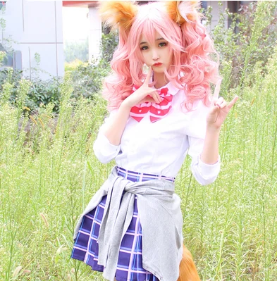 Костюм для косплея аниме Tamamo no Mae cos Fate man woman рубашка + свитер юбка галстук - купить