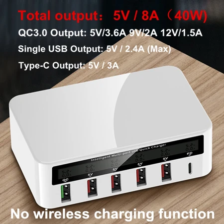 818 Amstar 10 Вт Qi Беспроводное зарядное устройство 5 В/8A 6USB зарядное устройство для телефона Быстрая зарядка 3,0 type C Быстрая зарядка для iPhone X XS 8 samsung S9 S8 - Тип штекера: 818