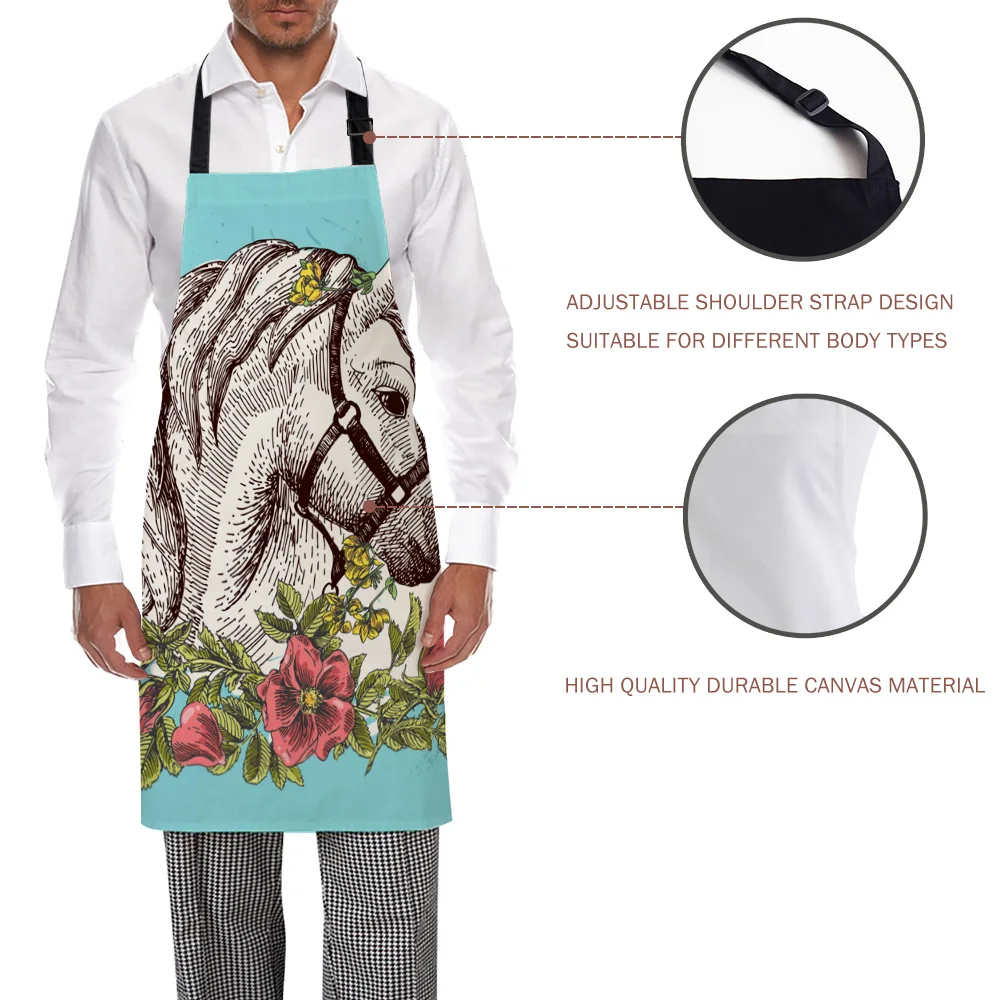 Животные в богемном стиле белый конский фартуки с принтом кухня домашний холст