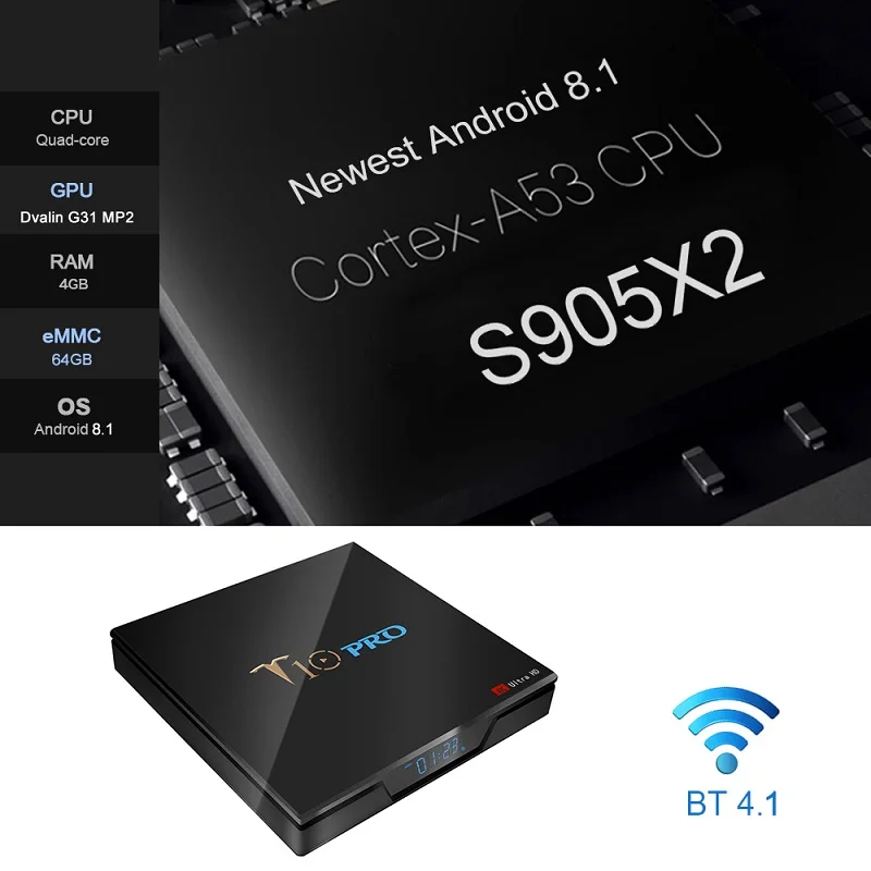 Docooler T10 Pro ТВ Box Amlogic S905X2 2.4G5G Wi-Fi BT4.1 Android 8,1 32 Гб 64 Гб USB3.0 4K VP9 Смарт ТВ коробка PK H96 X96 TX3MINI TX6 - Цвет: 4GB 64GB