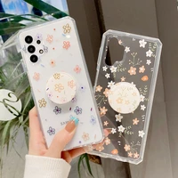 Cartoon Flower TPU Clear Bracket Phone Case For Samsung S21 S20 S10 Plus A52 A72 A32 A10 Note Cute Floral Shockproof Cover