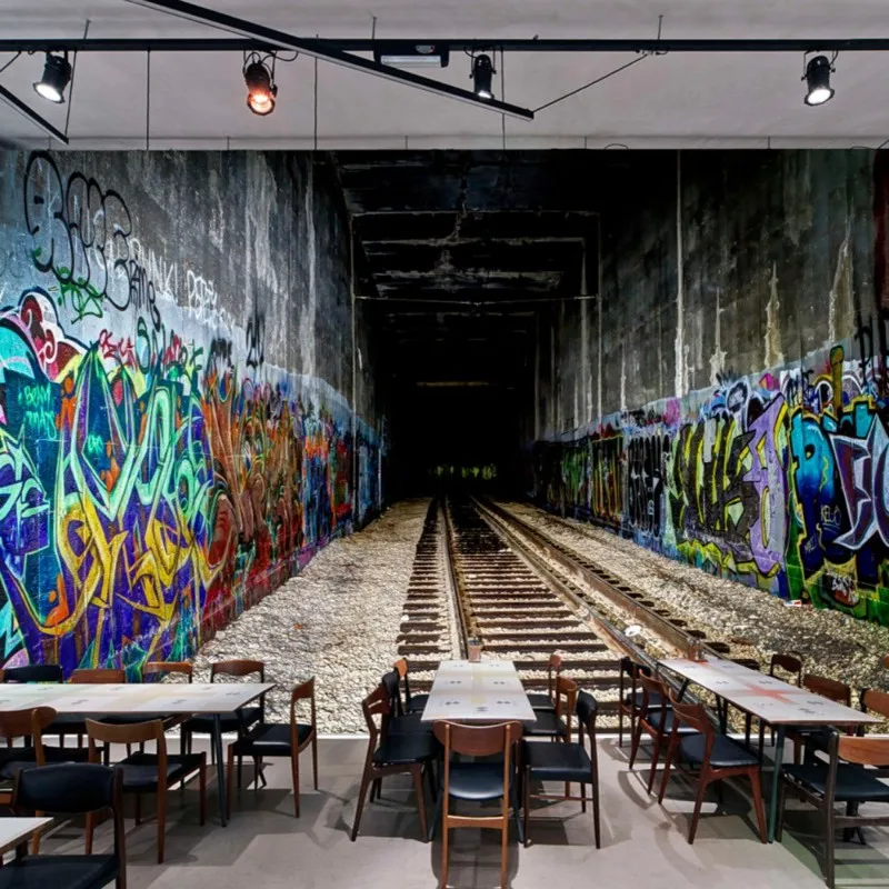 

Dropshipping Custom Vintage Wallpaper Retro Graffiti Tunnel 3d Mural Wallpaper Wallpapers for Bed Room Papel Pintado De Pared