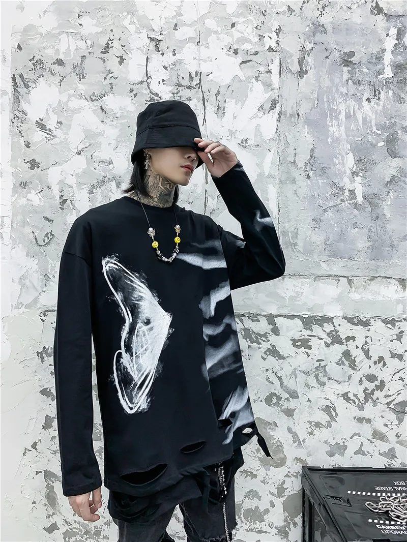 2020 Мужская футболка с граффити в стиле хип-хоп Уличная Харадзюку длинным рукавом