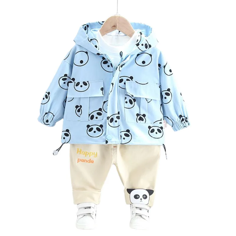 

Новая осенняя одежда для малышей Детская спортивная куртка с капюшоном и штаны с рисунком для мальчиков и девочек Повседневный костюм для м...