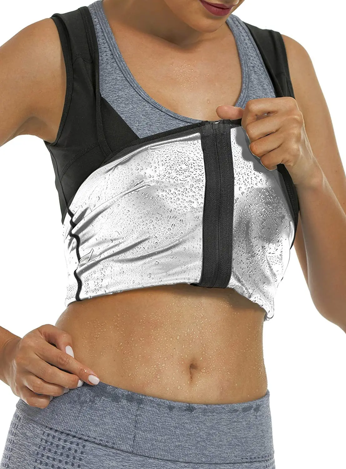 

Women's Body top Set sweat Sauna vest thinned thermal pants belt Fitness control belly trainer Shapewear yoga workout tank top