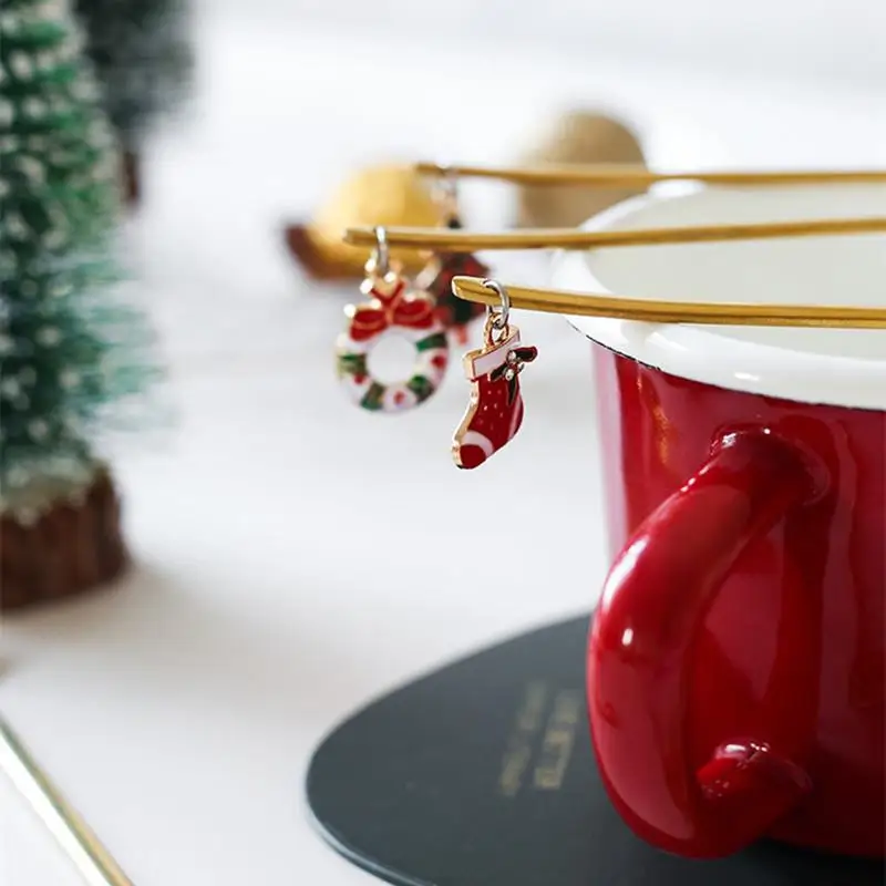 Золотая Серебряная Рождественская кофейная ложка и искусственная для