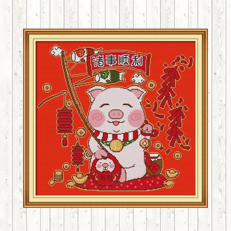 Китайские наборы для вышивки крестиком The богатство свинка напечатанные DMC