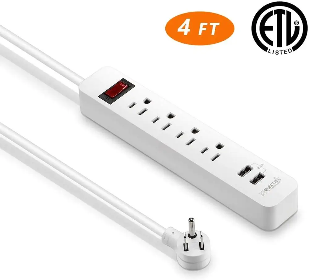 Сетевой фильтр с 2 USB зарядными устройствами 4 розетки фута длинный шнур защита от