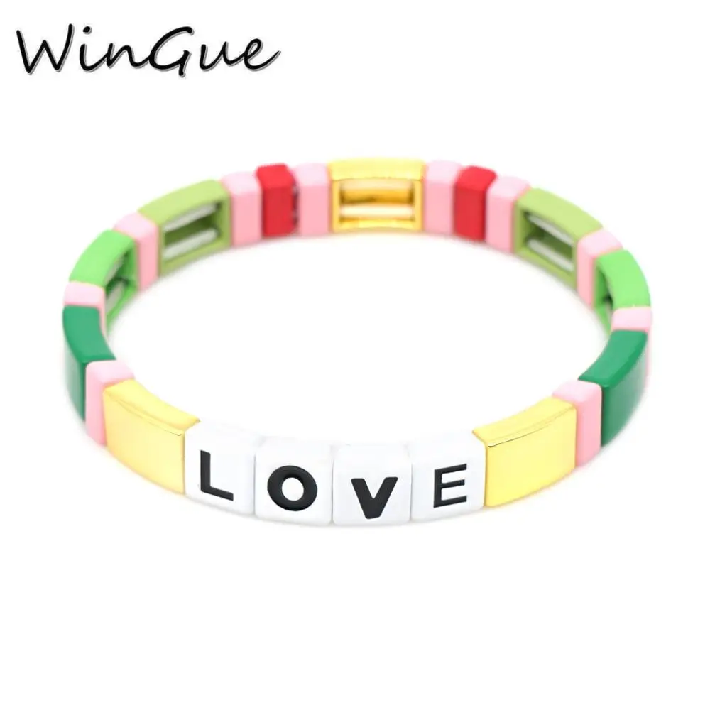 Эмалированные плитки браслеты Радуга браслет Мода штабелируемые золотые