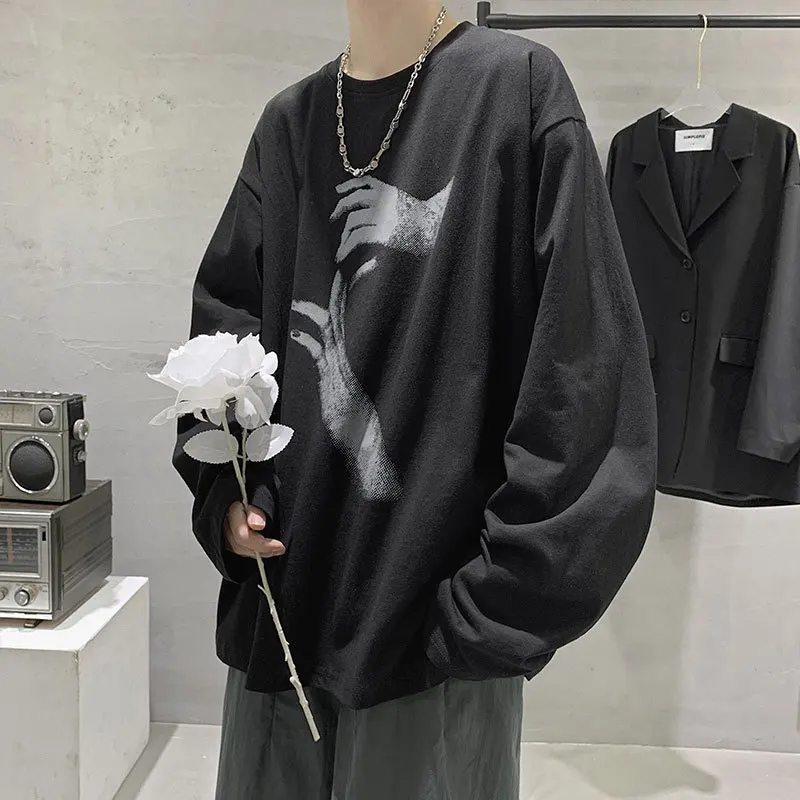 Футболка мужская с длинным рукавом брендовый тренд в японском стиле Свободный