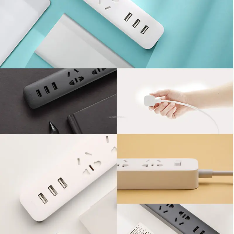 

100%New Xiaomi Electronic Power Strip Socket Fast Charging 3 USB + 3 Sockets Standard Plug Interface Extension For Smart Home