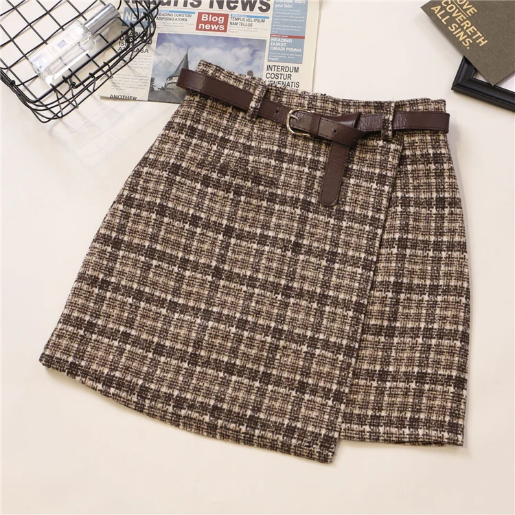 Женская клетчатая мини юбка LUZUZI Весенняя винтажная трапециевидная с завышенной