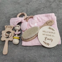 6pcs baby gift set goat hair brush wood rattle sensor toys personalized baby shower gift mum to be gift baby keepsake