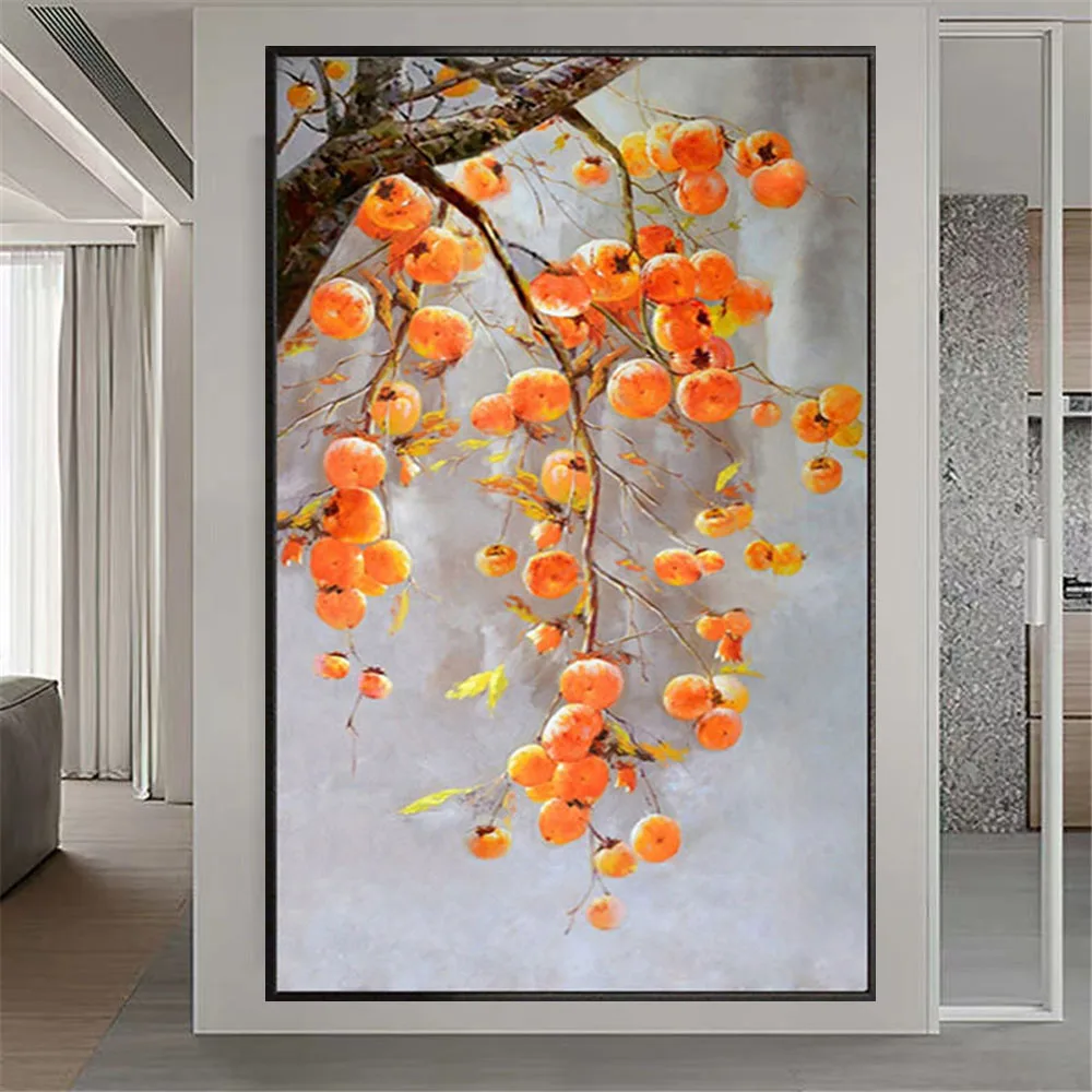 

Modern home wall art hand-painted oil painting abstract orange red persimmon tree safe and auspicious canvas painting porch art