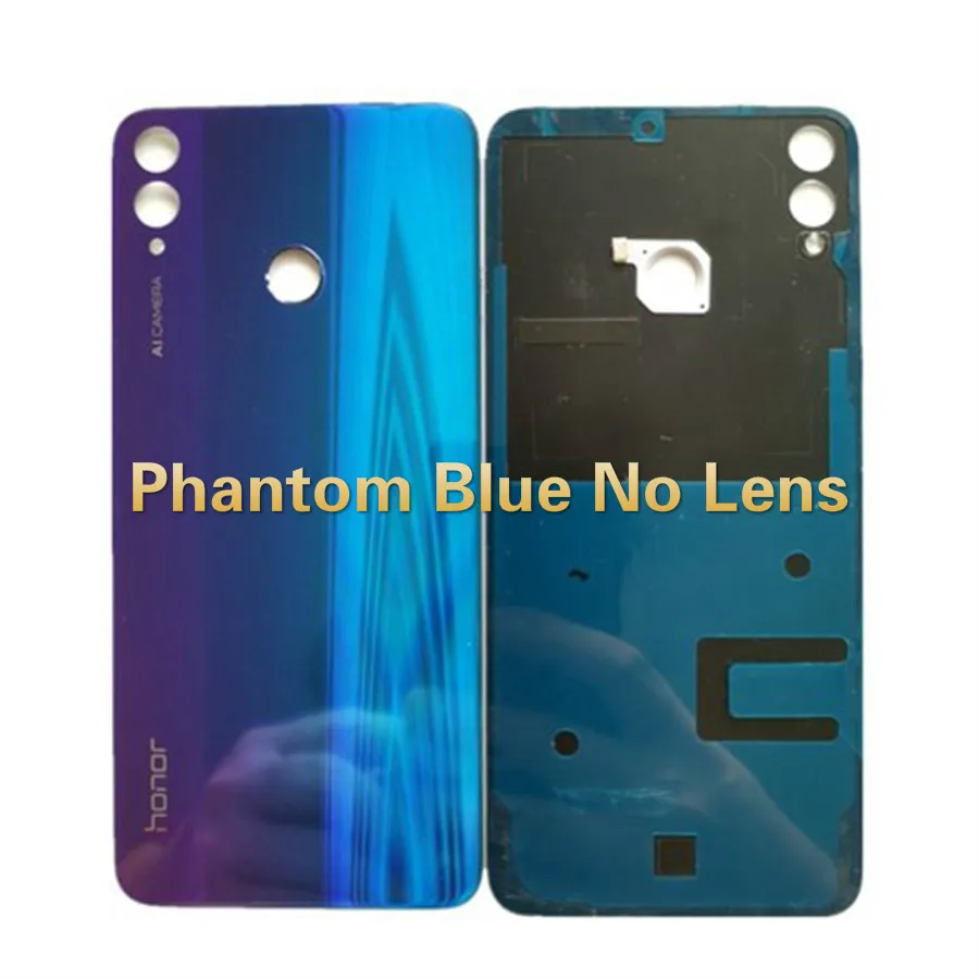 Phantom Blue No Lens Крышка батарейного отсека Honor 8X JSN-L21 Задняя стеклянная панель Задняя Дверь Корпус чехол для HUAWEI Honor 8X Крышка батарейного отсека с объективом камеры - Цвет: Phantom Blue No Lens