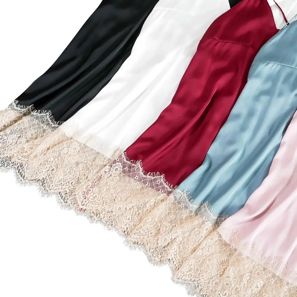 Женская ночная рубашка шелковое атласное кружевное лоскутное нижнее белье