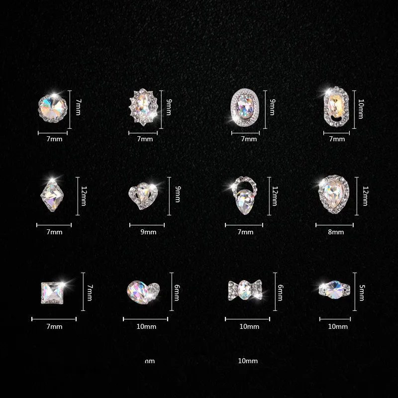 12 Дизайнов стекло кристалл пламя AB Стразы драгоценные камни сплав металл 3D