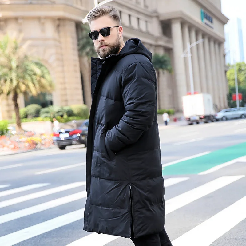 Мужская длинная пуховая куртка пуховик корейского размера плюс на белом утином