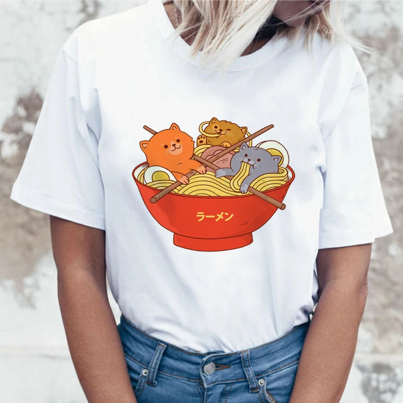 Женская футболка Kawaii Cat смешной мультфильм Harajuku Ullzang Милая 90 х модная в Корейском