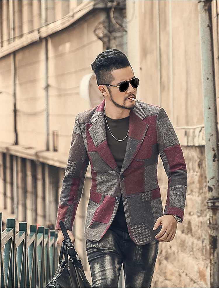 Весенний клетчатый костюм в европейском стиле для мужчин повседневный серый
