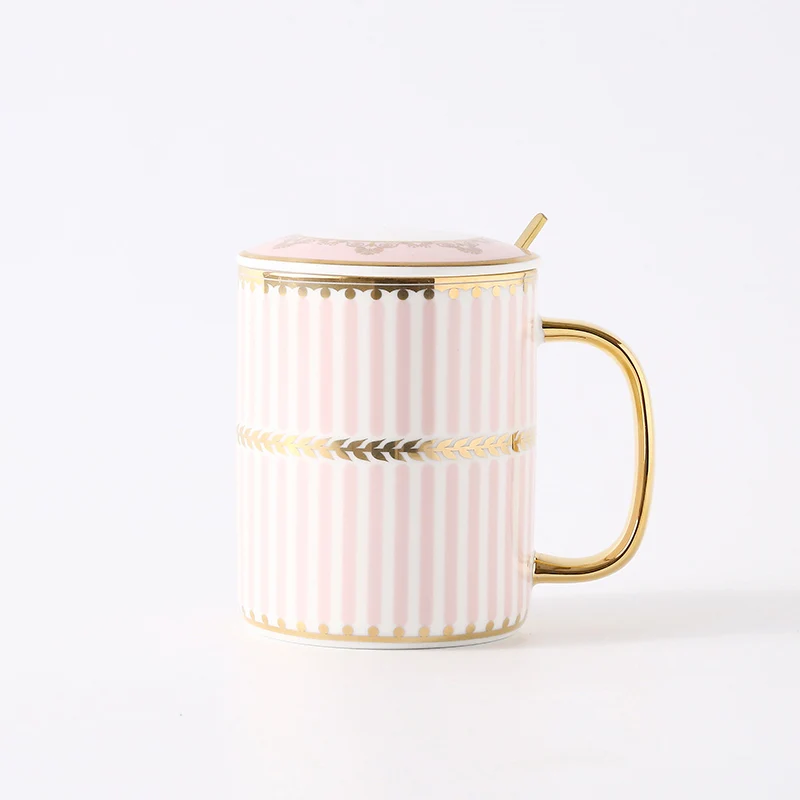 pink Bright Креативная простая кофейная чашка с Ложка Крышка чашка кружки керамическая пара чашка для воды большая емкость фарфоровая чашка костяного фарфора чайные наборы - Цвет: pink Bright