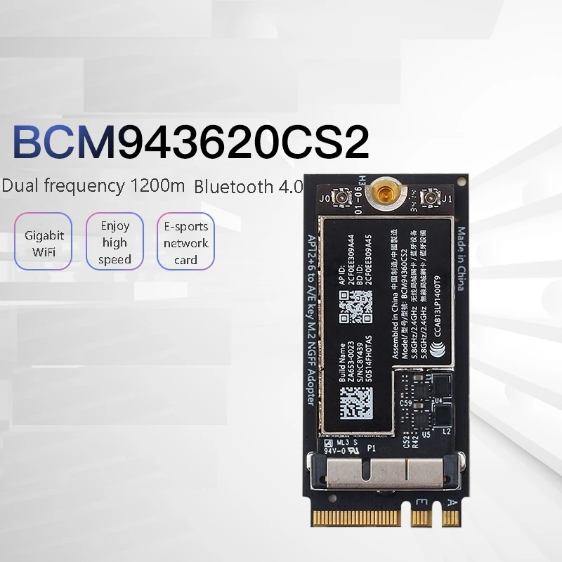

802.11AC BCM94360CS2 Airport Wireless WiFi Card 867Mbps WLAN Card Bluetooth 4.0+NGFF M.2 Adapter for PC Computer