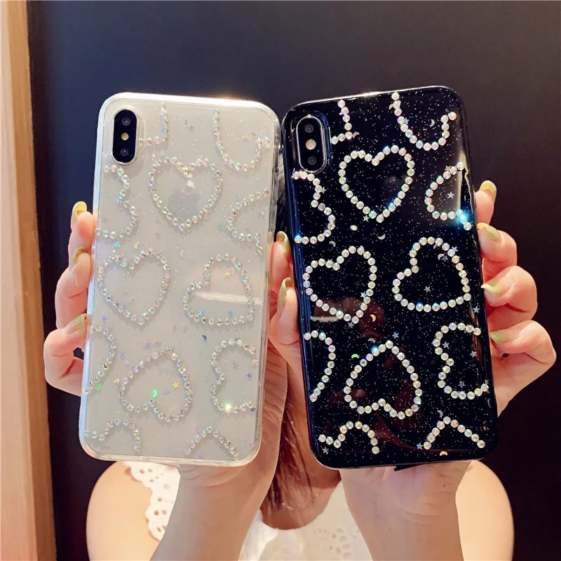 Sinocom Handa Glitter Love Heart Rhinestone Phone Case For iPhone12 11pro 13promax X XS XR XS Max 6 6S 7 8 Plus