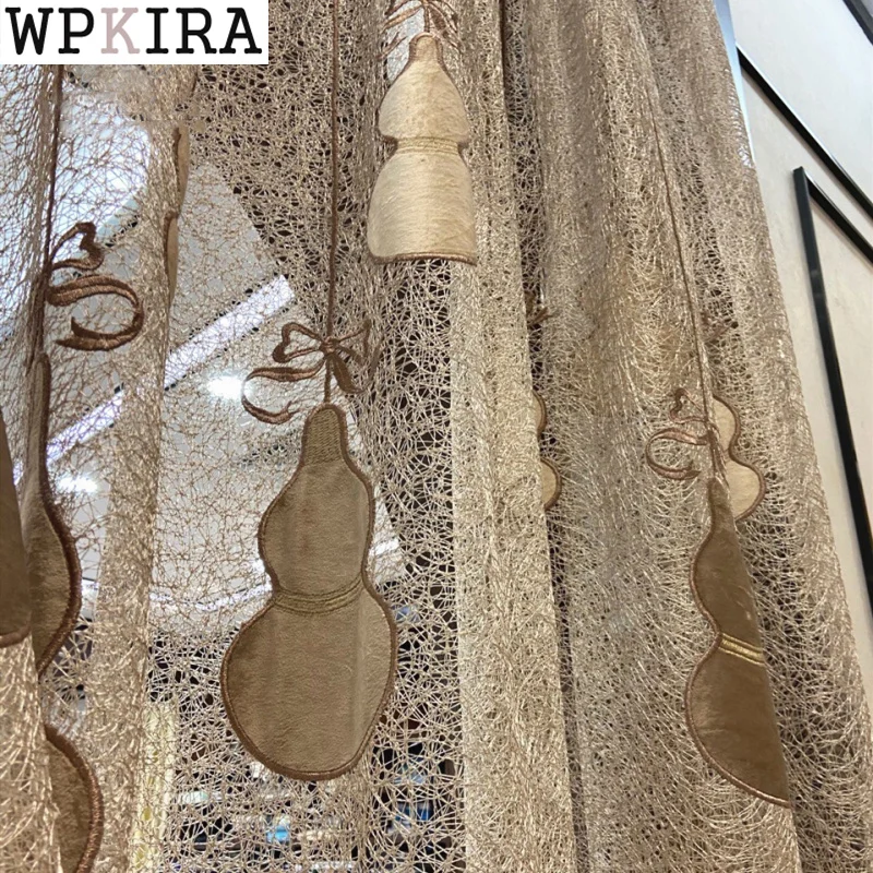 

European Curtain Embossed Gourd Bird Nest Embroidery for Living Room Partition Drape Sheer Fabric French Window Fashion S191#C