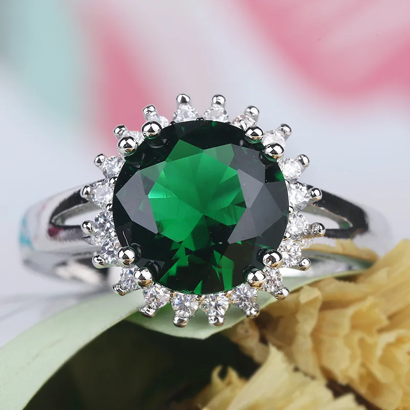 Уникальное модное ювелирное изделие приятное кольцо принцессы с зеленым