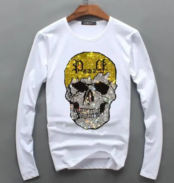 

Мужская футболка с длинным рукавом, круглым вырезом и стразами