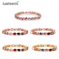luoteemi brand chain link bracelet champagne gold color multicolor shape aaa zircon stone charm bracelet for women jewelry