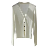 shuchan woman sweaters slim wool office lady v neck single breasted knit cardigan fashion long sleeve white warm tops