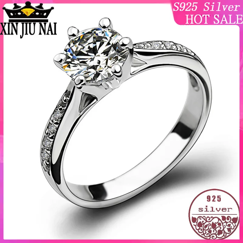 

100% Sterling Silver S925 Simple classic six-claw diamond ring simulation of Japanese and Korean marriage ring light luxury