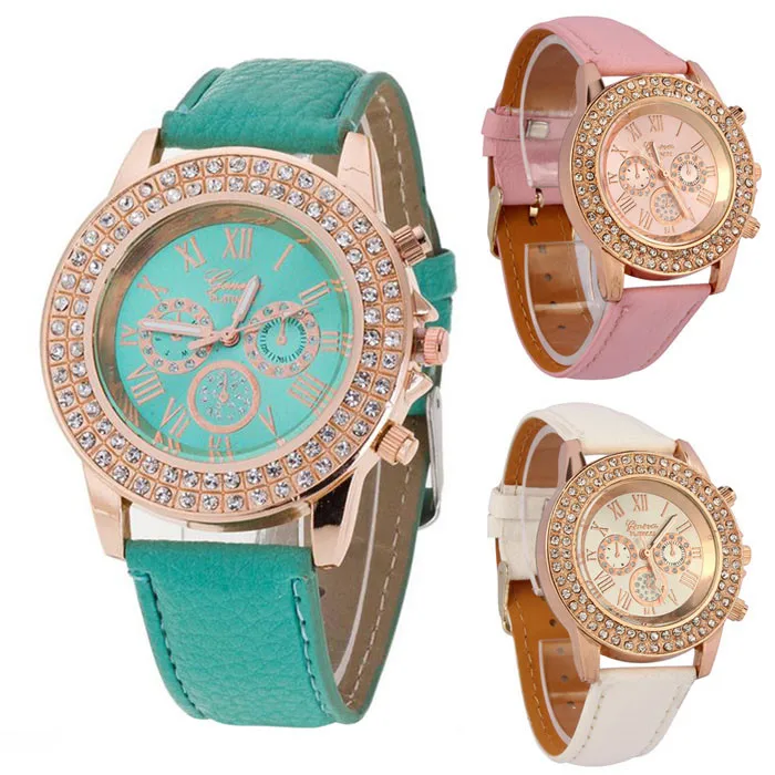 

Womans Quartz Watch Ladies Rhinestone Tend Watch Crystal Dial Analog Leather Bracelet Wrist Watch White Watches Reloj Mujer