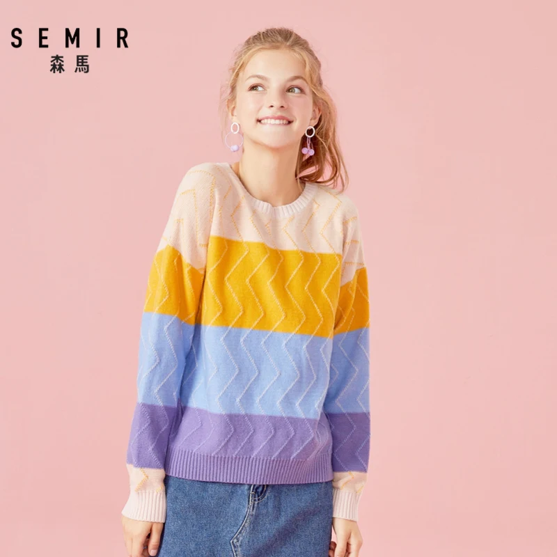 Женский трикотажный пуловер SEMIR плотный джемпер с длинным рукавом и высоким