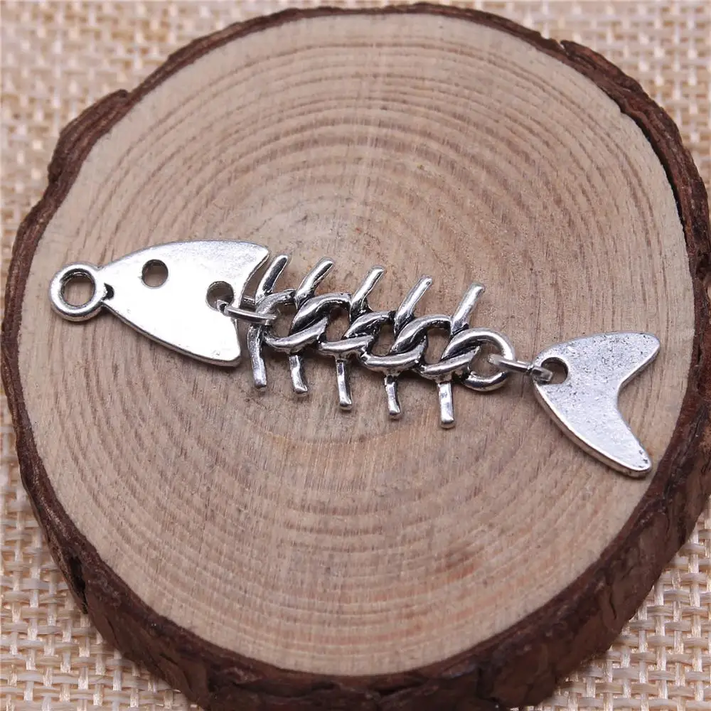 

4Pcs 46x11mm Antique Silver Color Fish Bone Charms For DIY Bracelet Necklace Jewelry Making