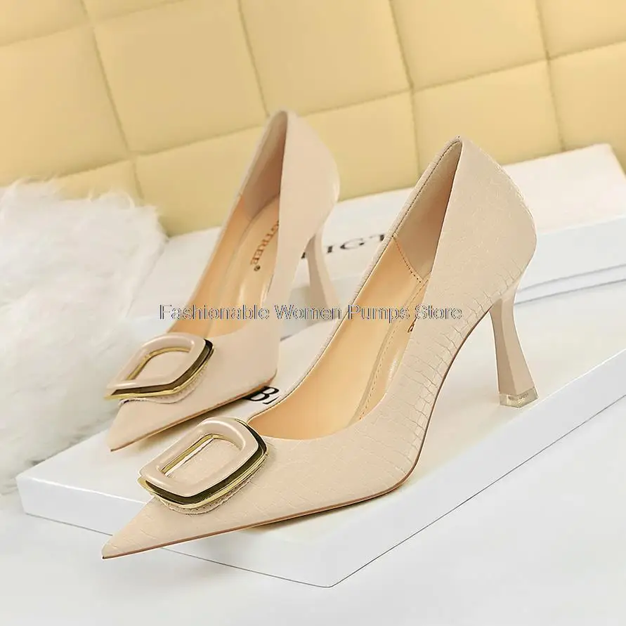 

Туфли-лодочки Bigtree женские вечерние заостренный носок, пряжка, высокий каблук 8 см, пикантная обувь для вечеринки в офисном стиле, на шпильке ...