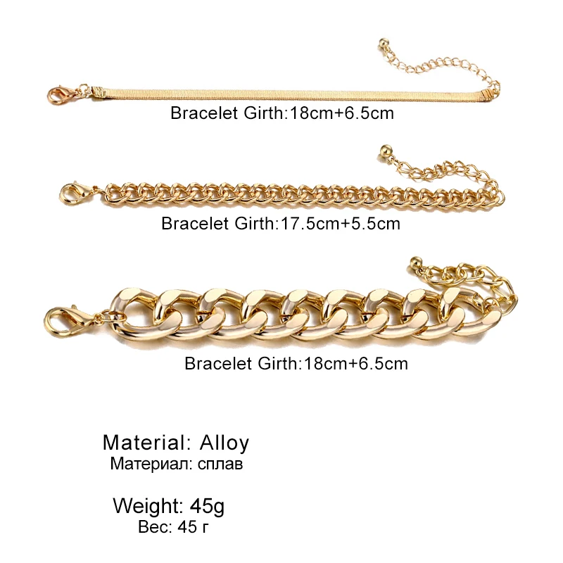 

EN Trendy Elegant Snake Chain Bracelets 3 Pcs/Set Big Circle Party Bracelets Gift For Woman Girls Couple Jewelry Fashion New