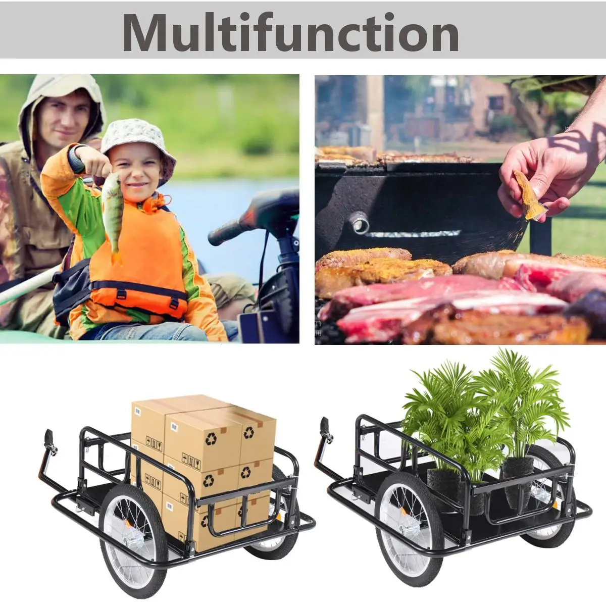 

Fast-shipping Foldable Multifunctional Bicycle Cycle Bike Cargo Trailer for Camping Tent Luggage Carry Transport Load 110lbs