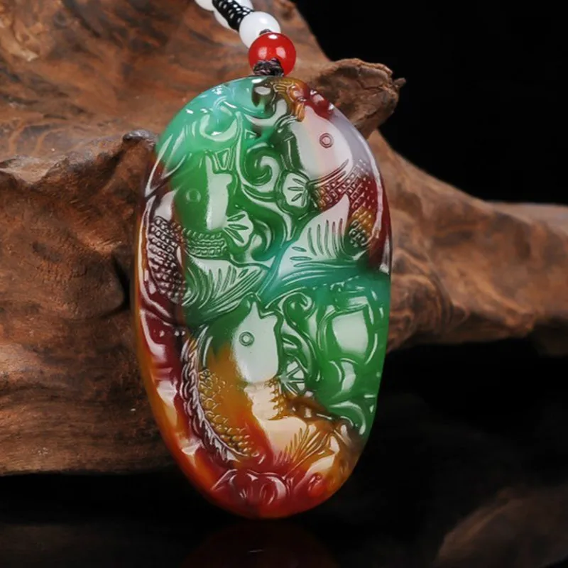 Ожерелье с подвеской в виде трех Карпов из натурального нефрита|Подвески| |