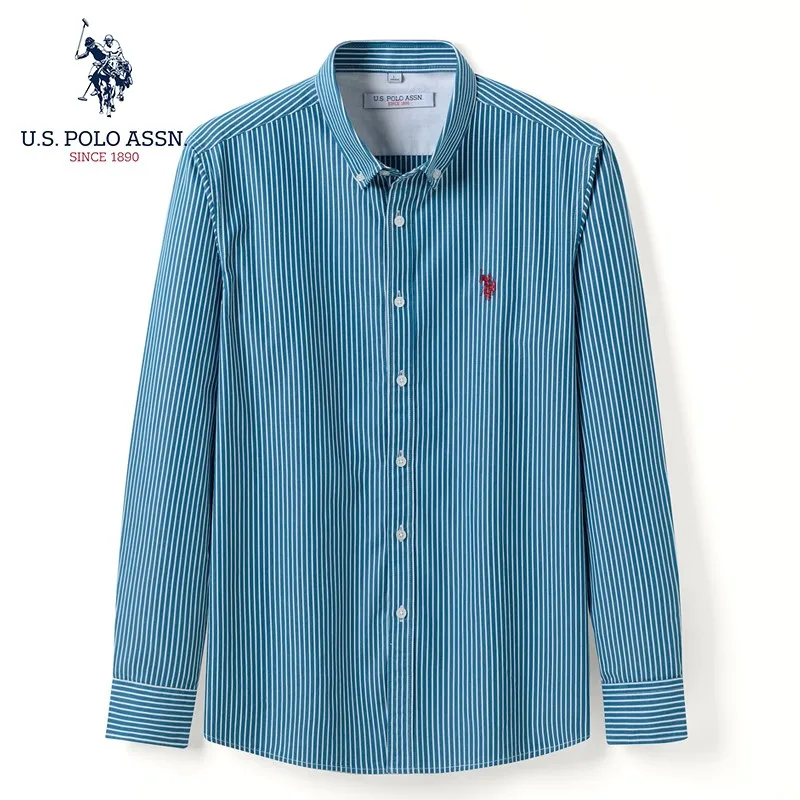 Мужская хлопковая рубашка с длинным рукавом в полоску | одежда