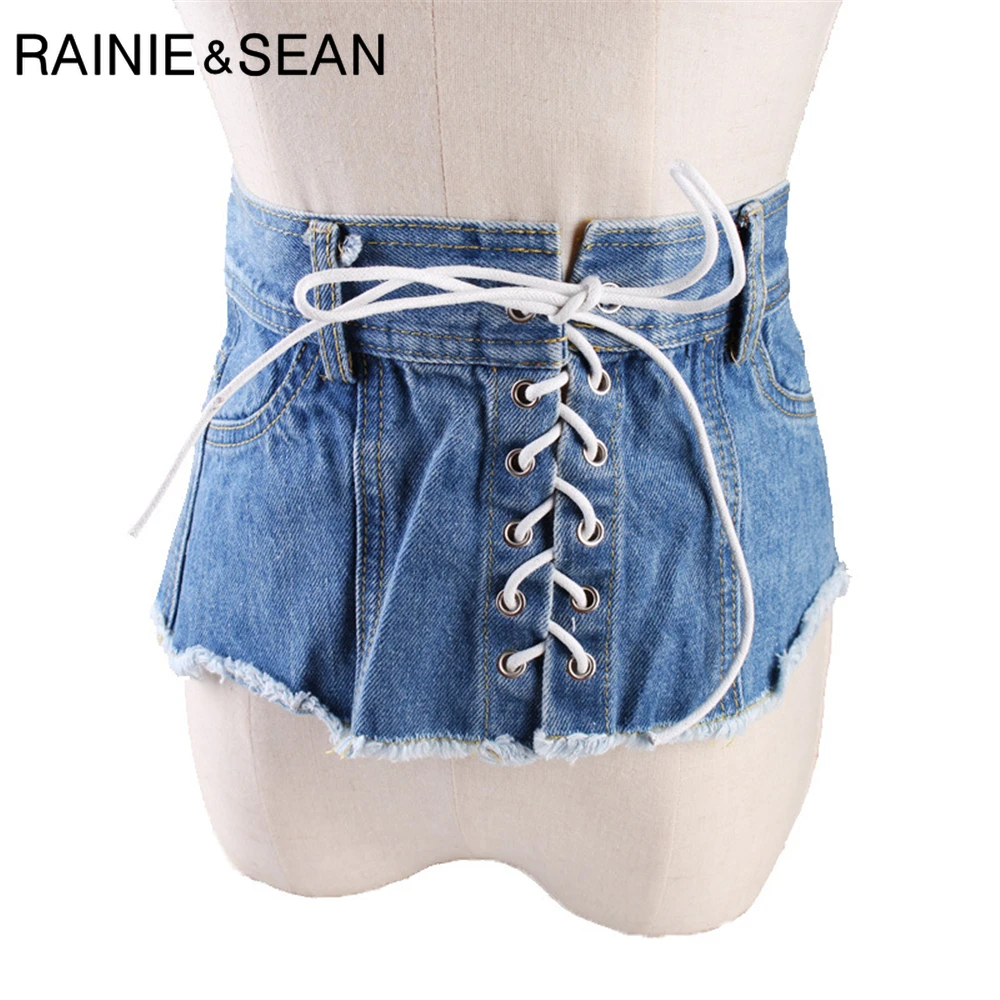 Женские широкие пояса RAINIE SEAN Denim синие модные женские на шнуровке для рубашек