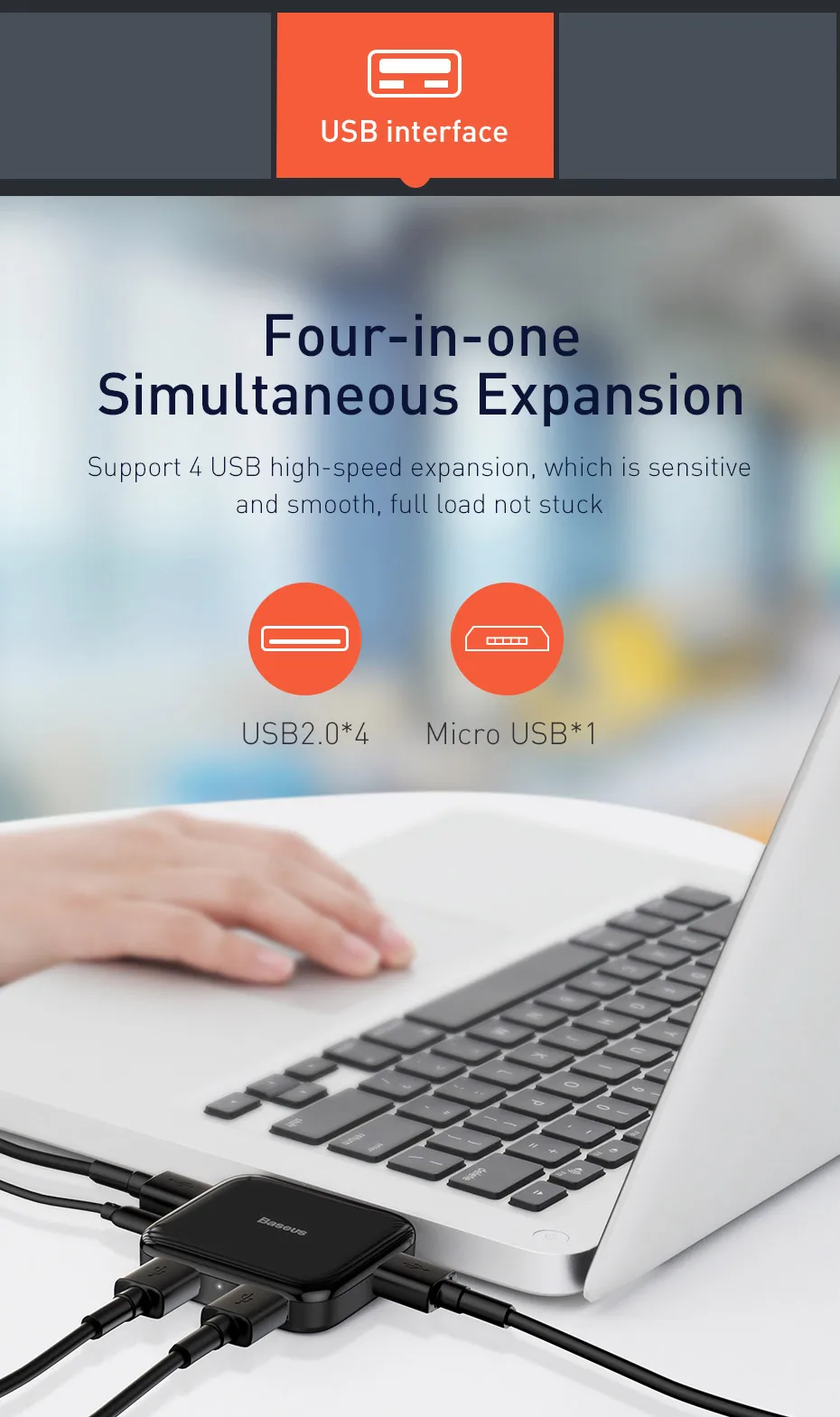 Baseus 4 порта Высокоскоростной usb-хаб несколько для настольного компьютера USB 2,0 сплиттер ноутбук адаптер портативный мульти usb-порт для док-станции Hab