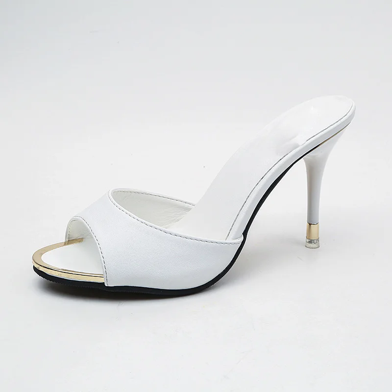 Шлепанцы женские на тонком каблуке пикантные сандалии толстой подошве с