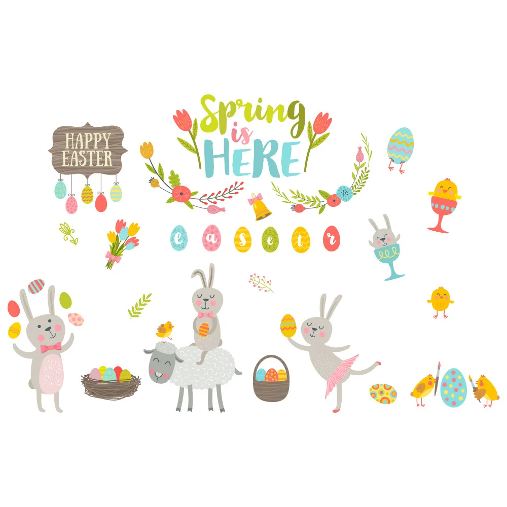 

Rabbit Wall Stickers Easter Day Bedroom Living Room Kids Room Decoration Wall Art Decor Removable Wallstickers Kawaii Sticker