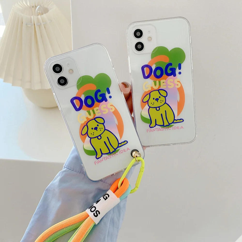 

Korea Ins Cute Fluorescent Dog with Lanyard Case for Redmi Note 10 Pro Max K40 K20 Note 8 7 Pro TPU Shockproof Transparent Cover