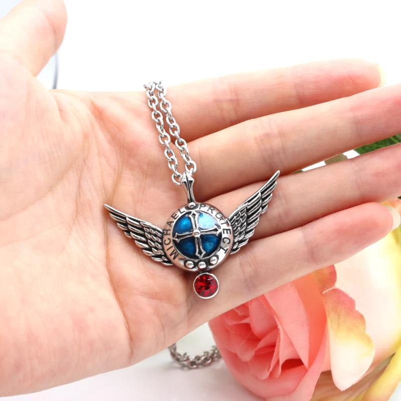 KLDY, женское ожерелье, Archangel, Майкл, крылья ангела, цепочка на шею, нержавеющая сталь, защита, щит, волшебные силы, Красный Кристалл, кулон